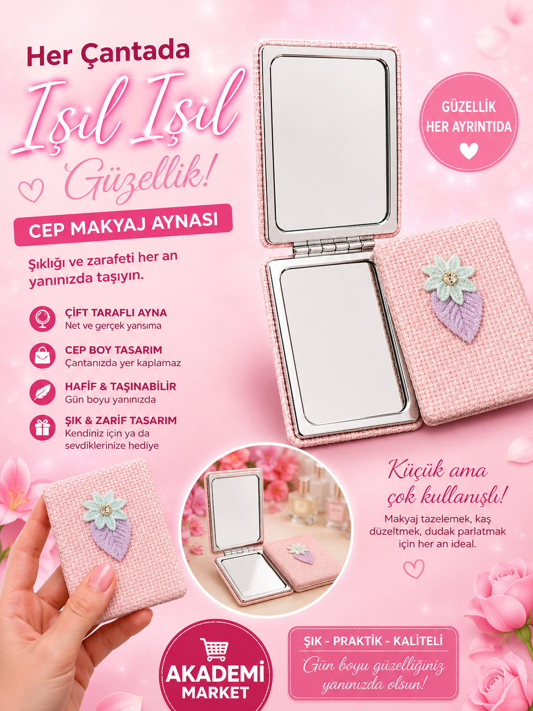 Cep Makyaj Aynası Pembe