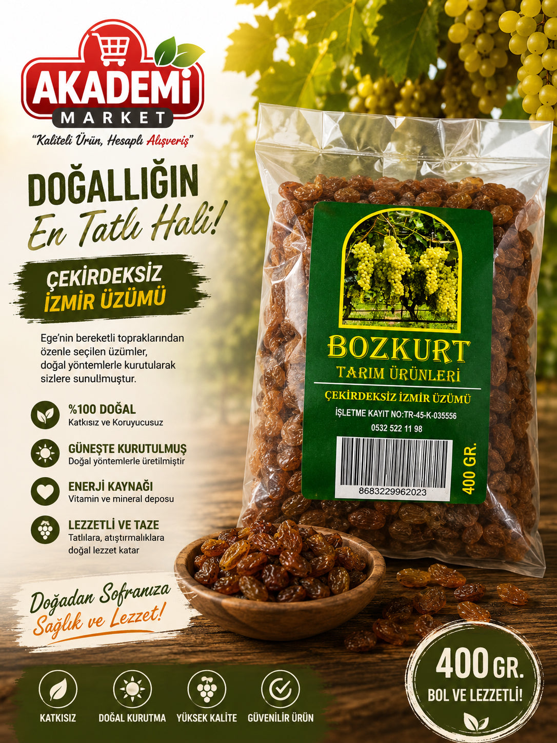 Bozkurt Çekirdeksiz İzmir Üzüm 400gr