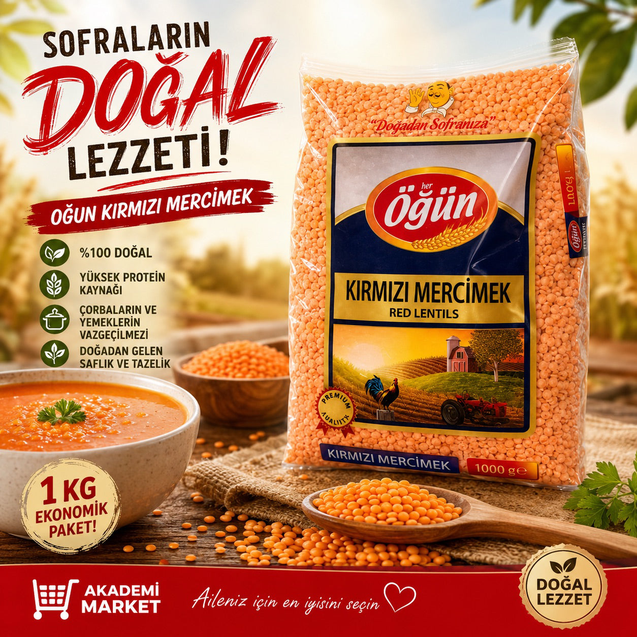 Öğün Kırmızı Mercimek 1kg