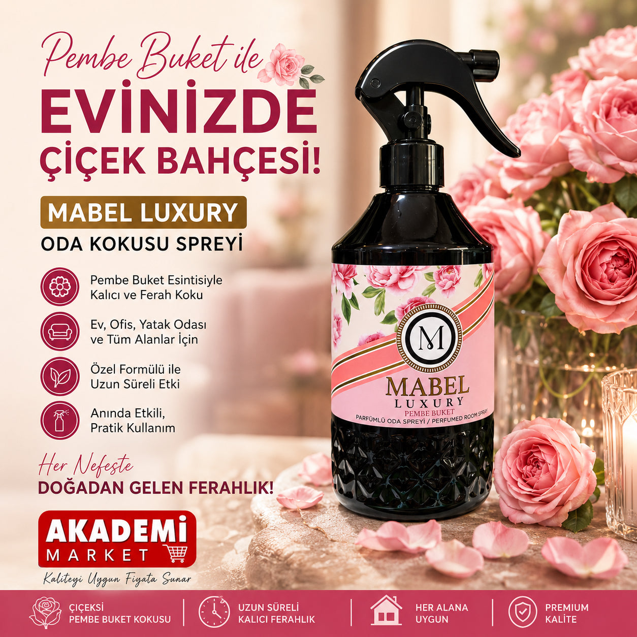 Mabel Luxury Oda Kokusu Pembe Buket