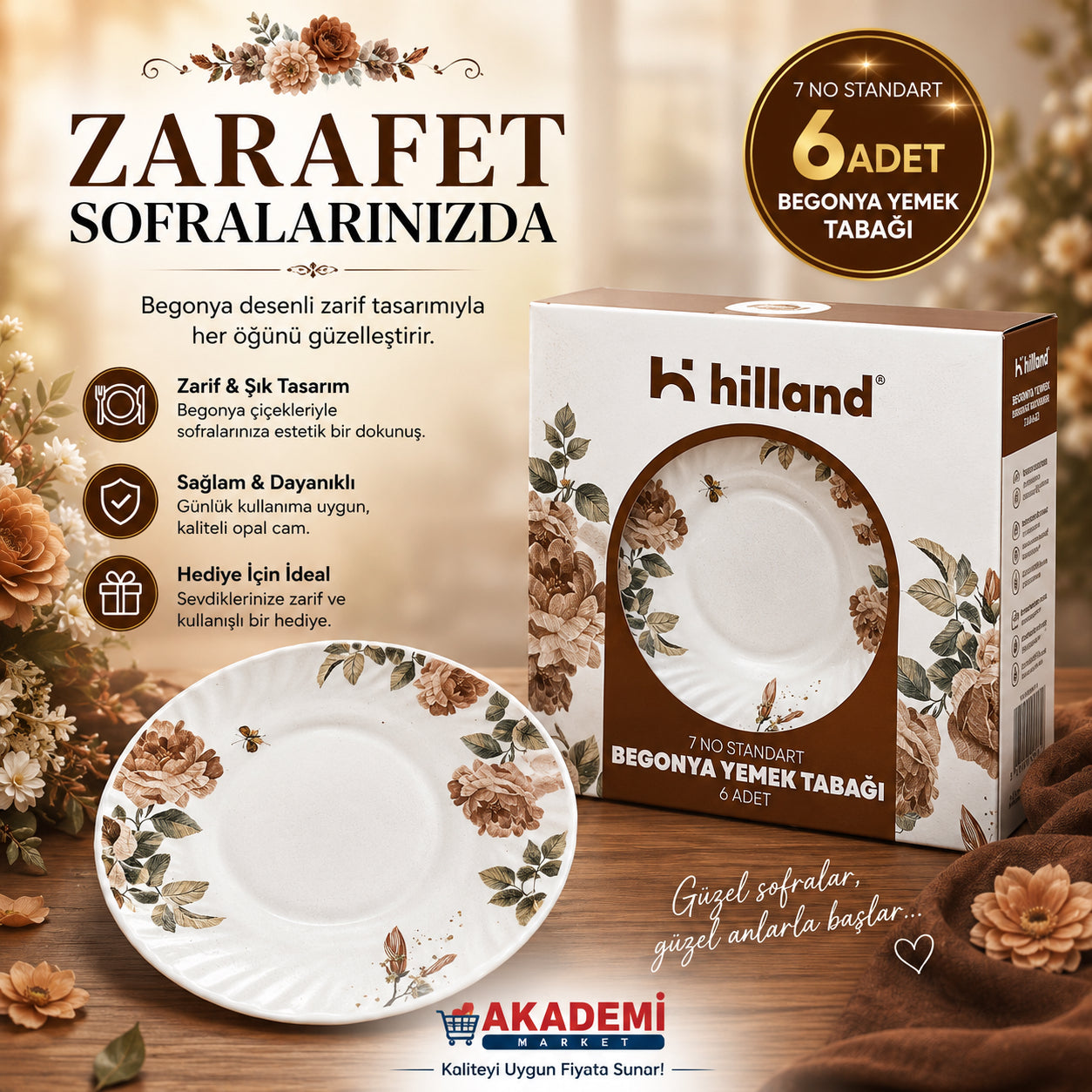 Hilland Begonya Yemek Tabağı 6Lı