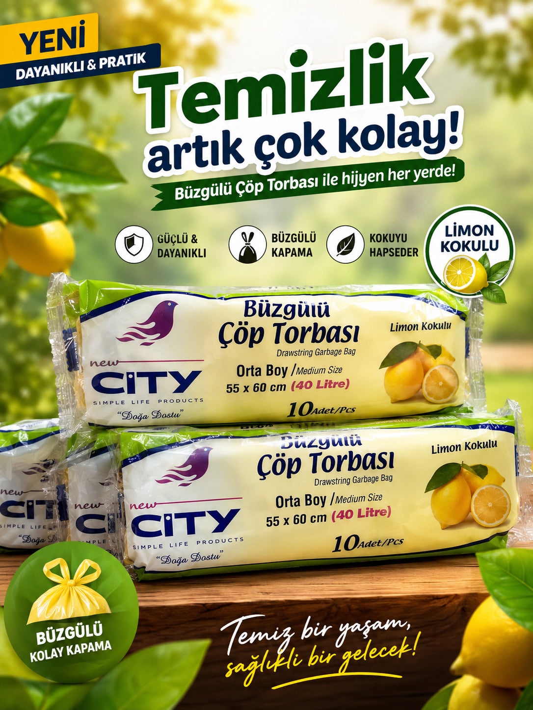 Cıty Büzgülü Çöp Torbası Orta Boy