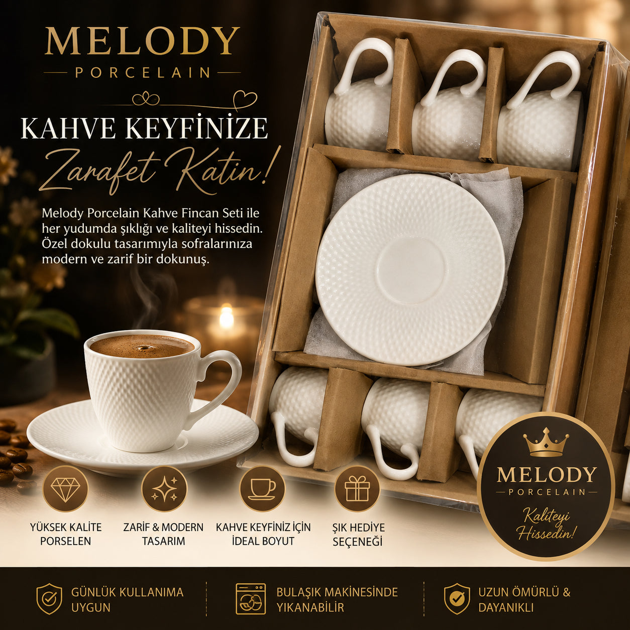 Zarif Porselen Kahve Seti Melody