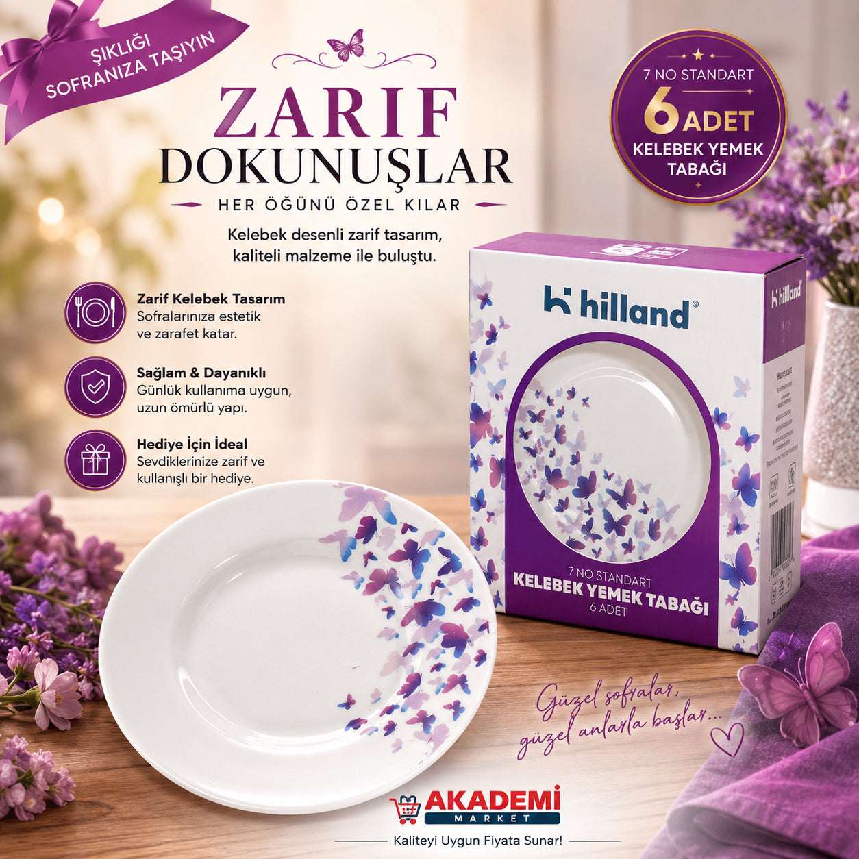 Hilland Kelebek Yemek Tabağı  6 Adet