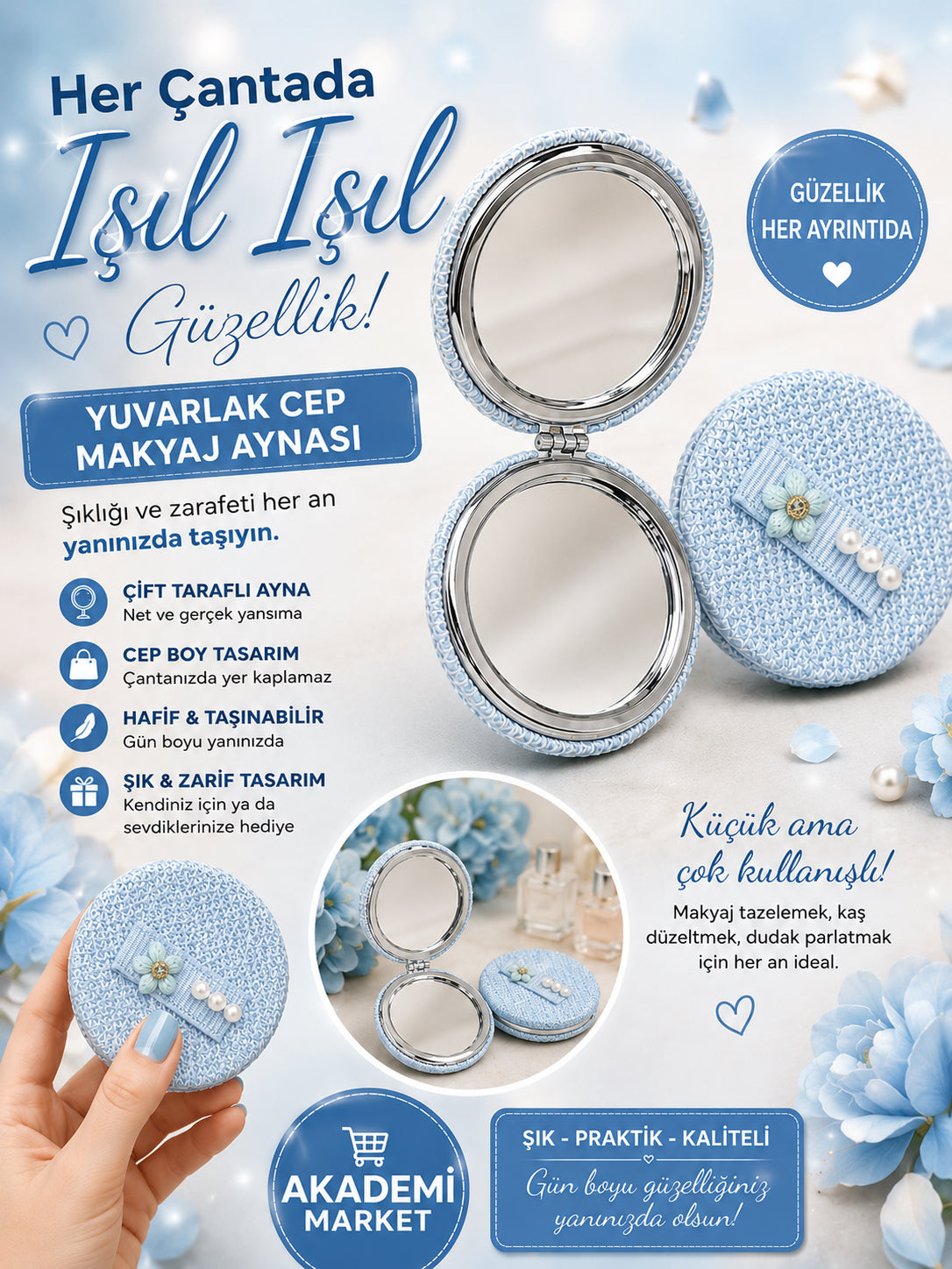 Cep Makyaj Aynası Mavi