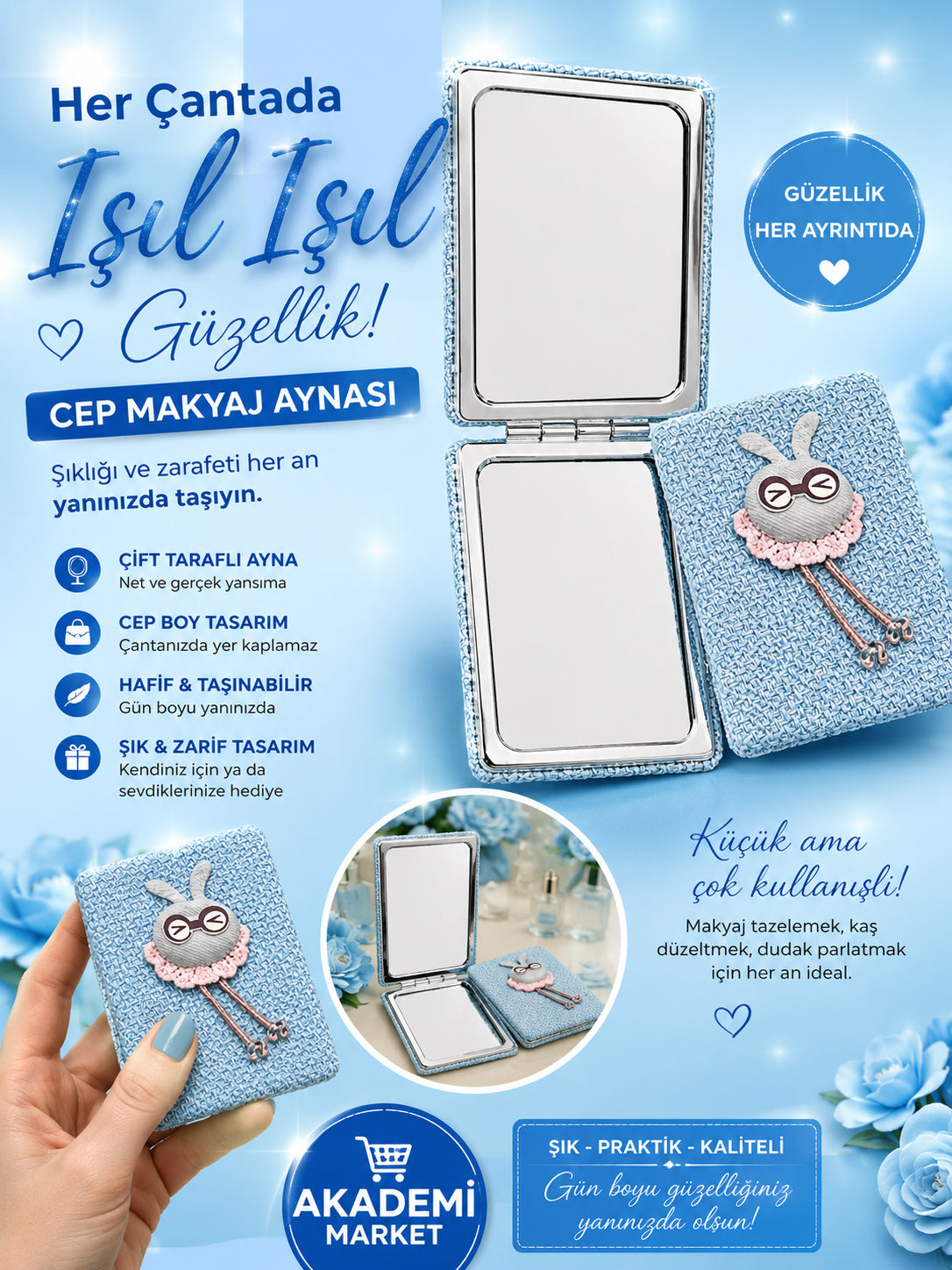 Cep Makyaj Aynası Mavi