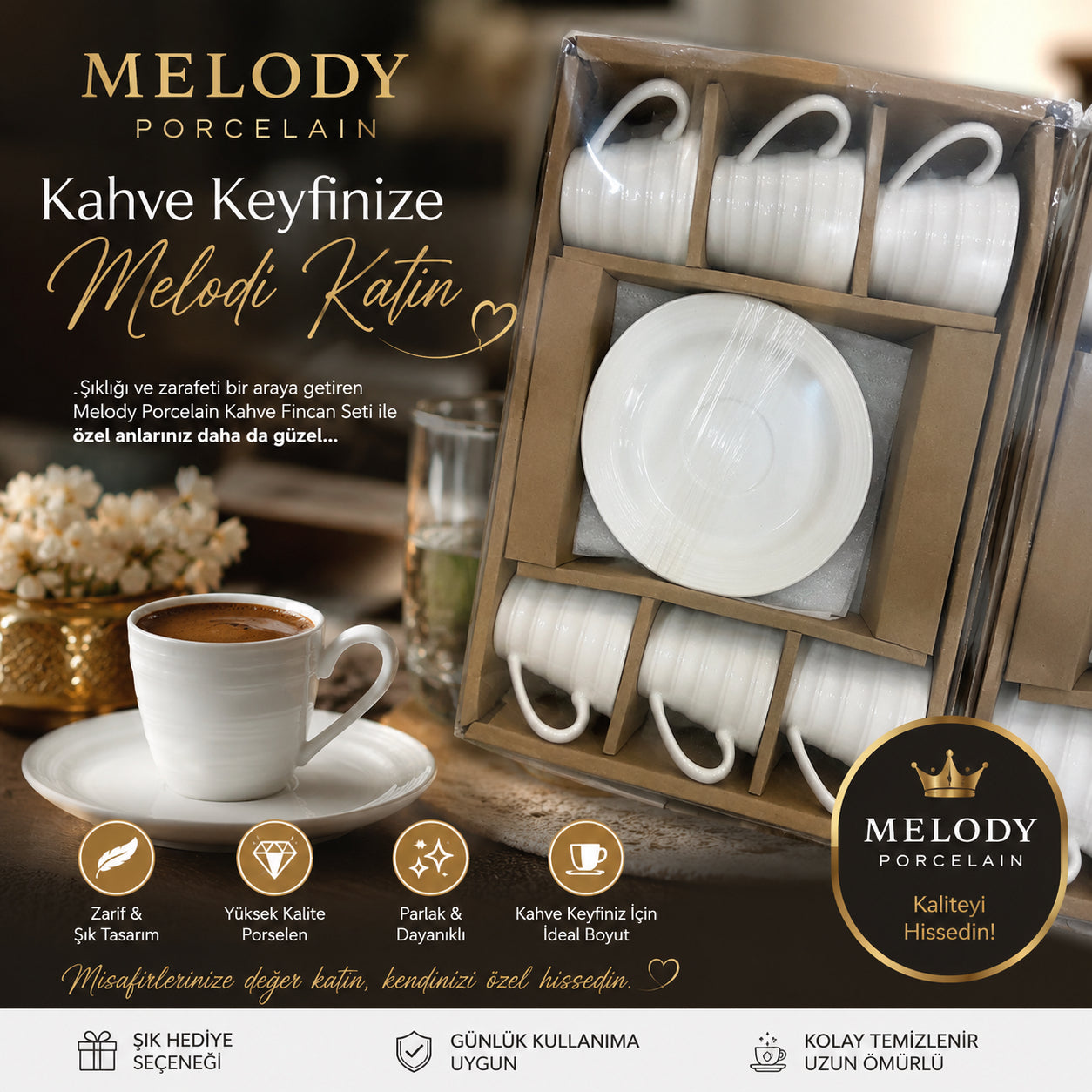 Zarif Melody Porselen Kahve Seti