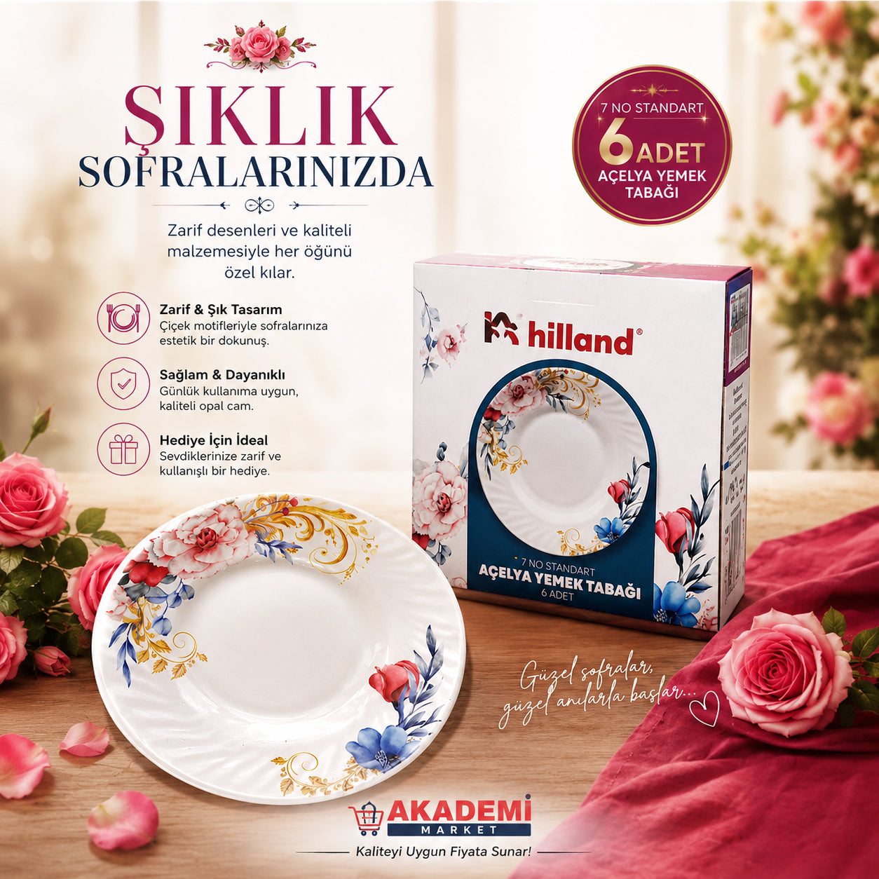 Hilland Açelya Yemek Tabağı 6 Adet