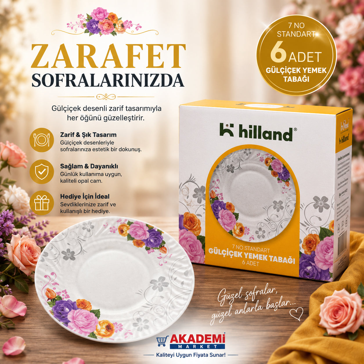 Hilland Gülçiçek Yemek Tabağı 6Lı