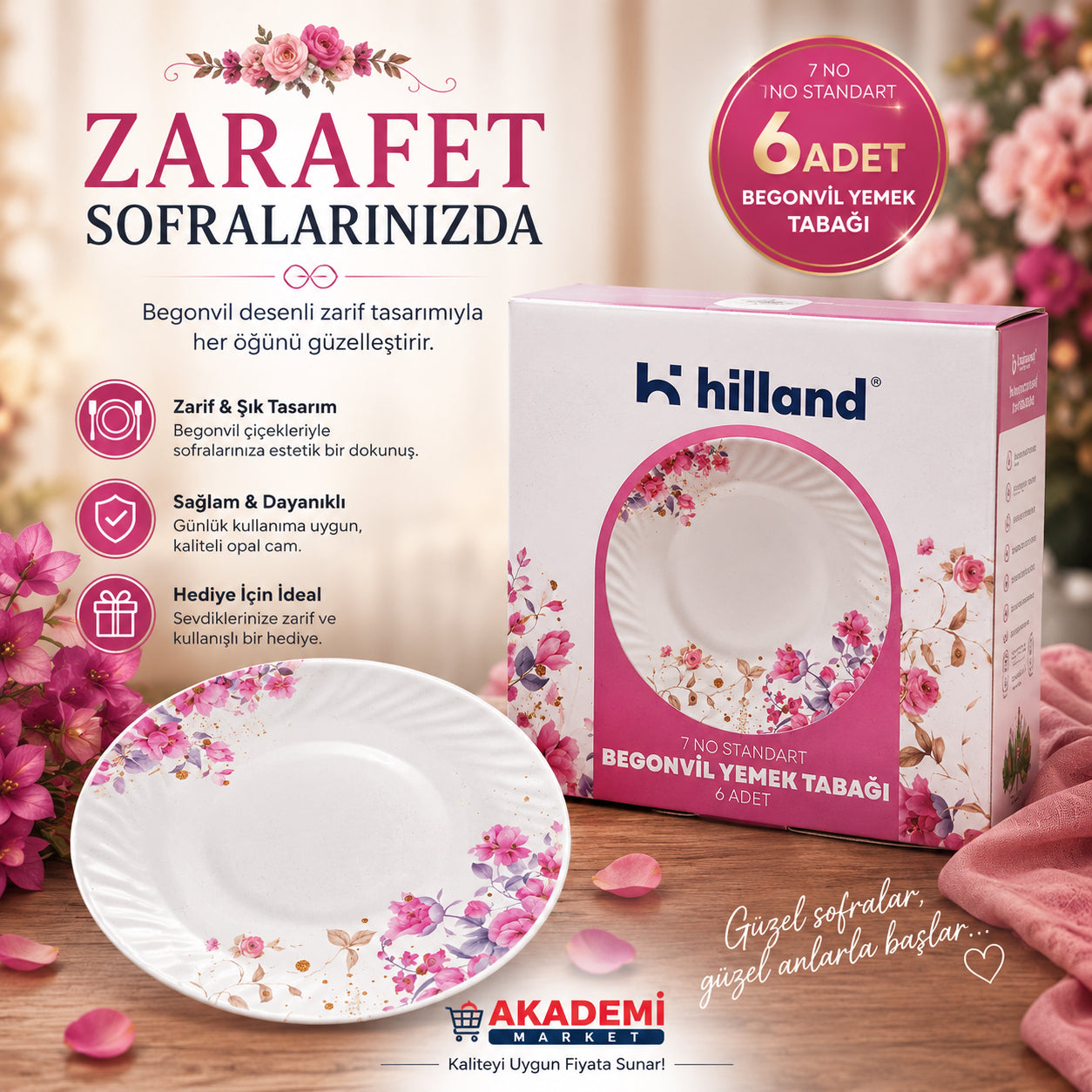 Hilland Begonvil Yemek Tabağı 6 Lı
