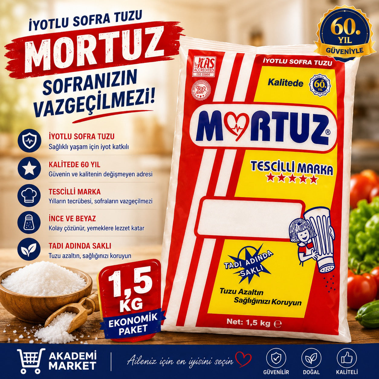 Martuz 1.5kg İyotlu Sofra Tuzu